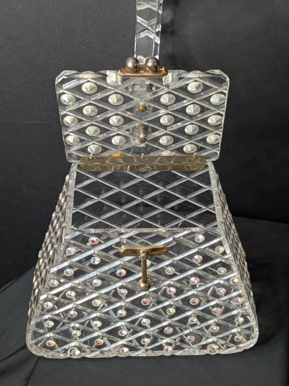 Unbelievable CHARLES KAHN Clear Lattice Rhinestone 1950s Lucite Purse, Good Cond - Picture 11 of 15